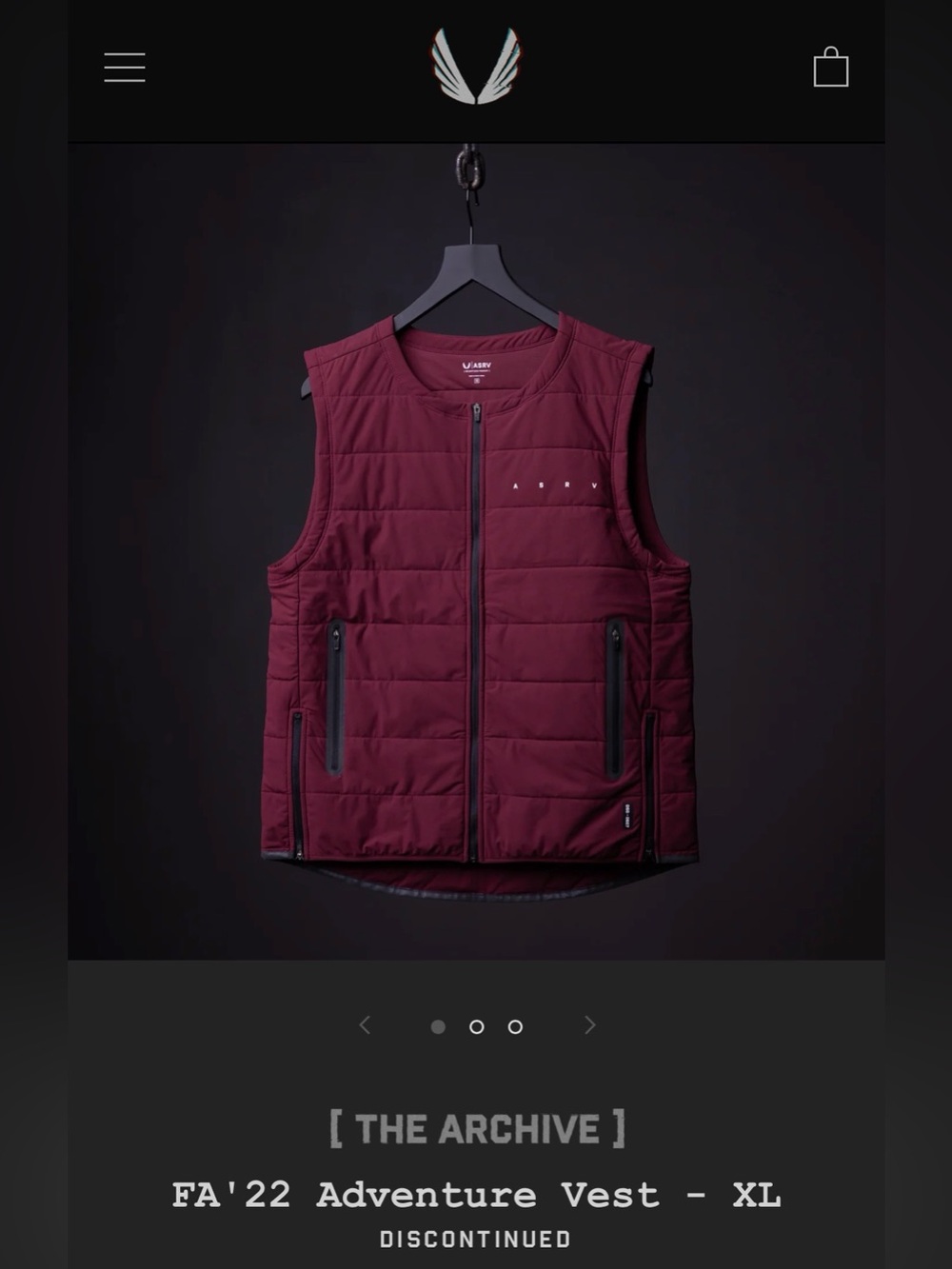 ASRV Men’s Burgundy Quilted Vest with Front Zip - DISCONTINUED